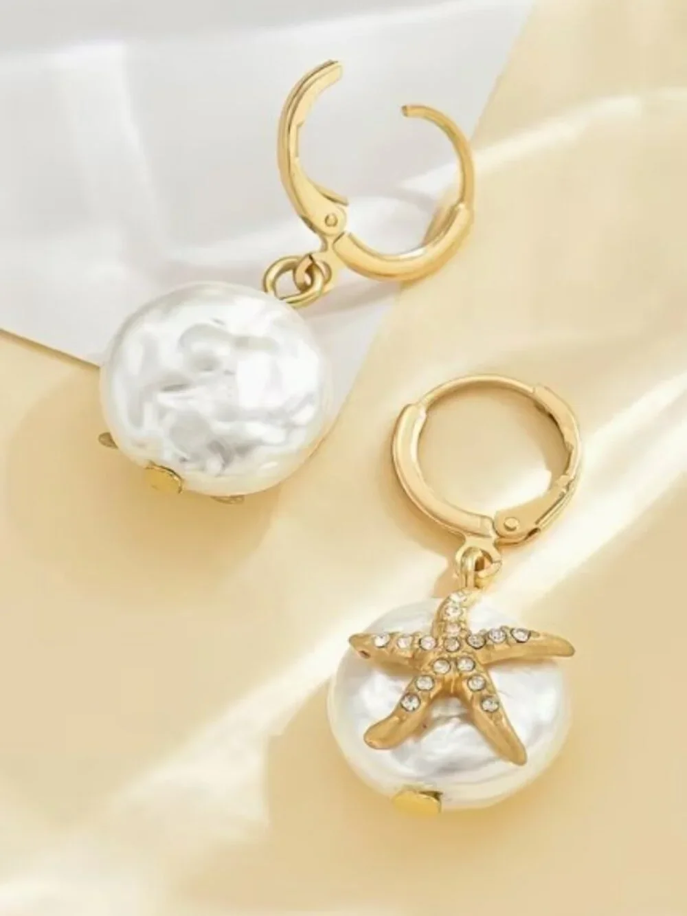 Bohemian Style Sea Wind Rhinestone Starfish Imitation Pearl Pendant Earrings